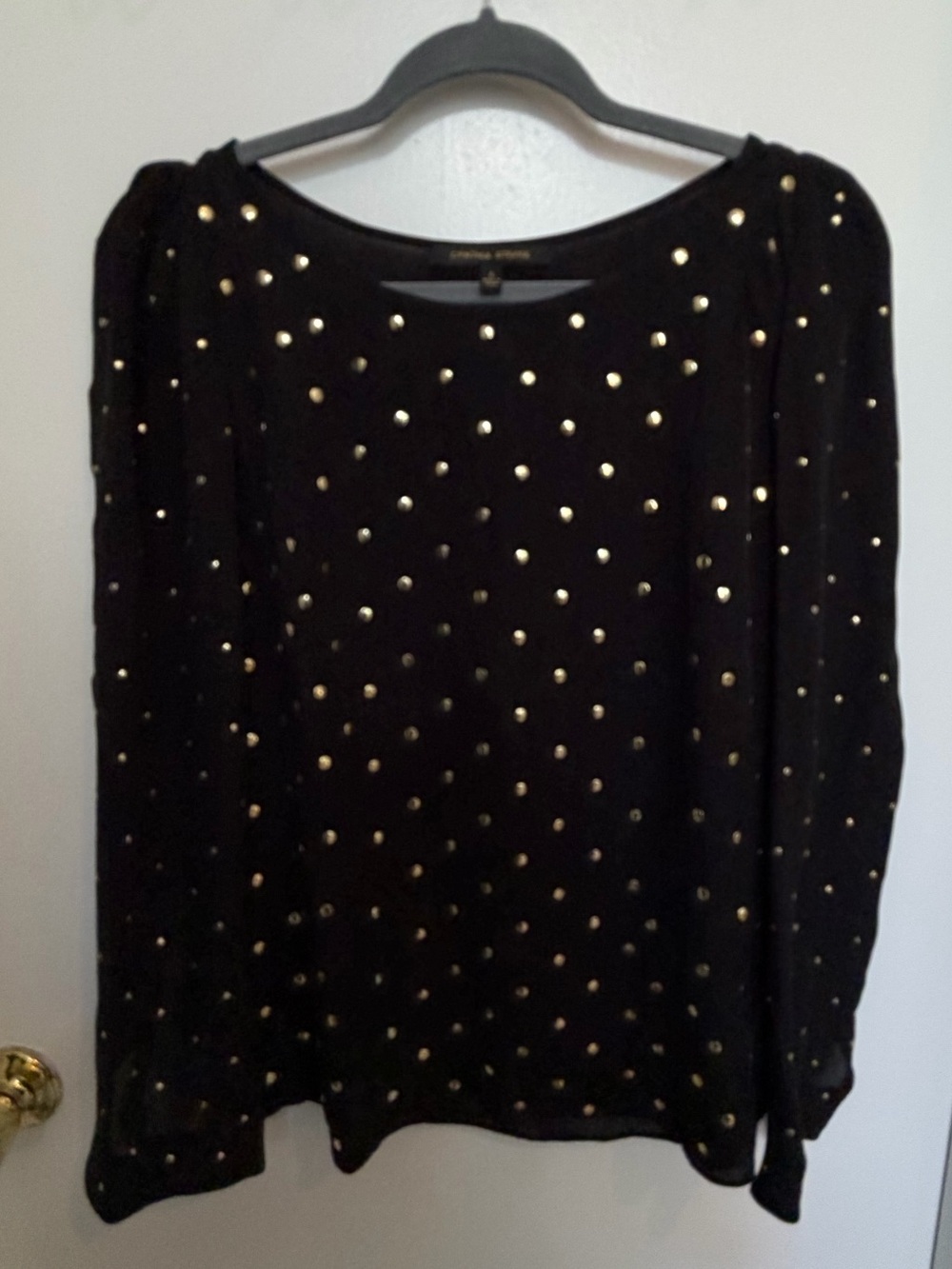 Cynthia Steffe Black Blouse with Gold Stud Embellishments